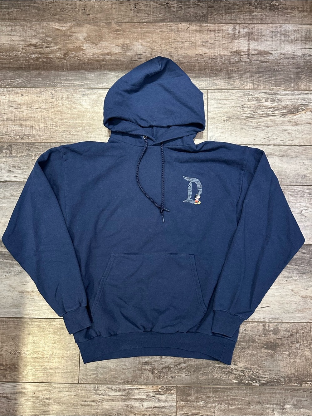 Disneyland Parks Hanes Navy Pullover Hoodie with 'D' Chest Graphic